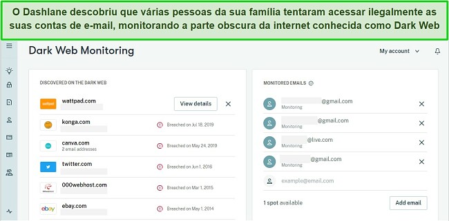 Najlepsze menedżery haseł dla rodzin - Dashlane z funkcją monitorowania Ciemnej Sieci