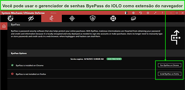 Captura de tela da extens&atilde;o do navegador do gerenciador de senhas ByePass do Iolo.