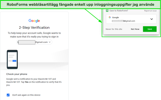 Sk&auml;rmdump av RoboForms autospara-funktion