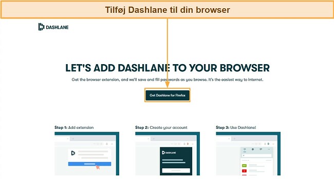 Sk&aelig;rmbillede af tilf&oslash;jelsen af Dashlane til din browser