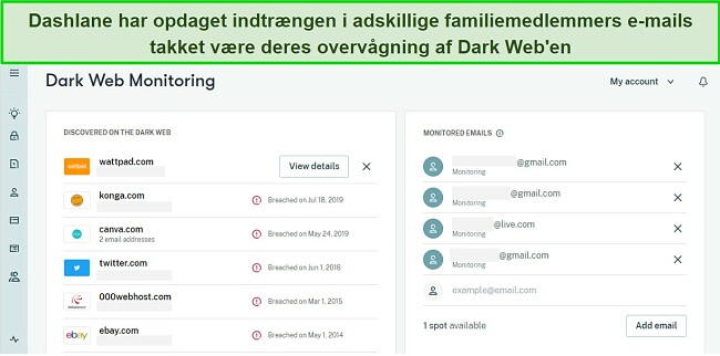 Et billede af en maskeret person, der bruger Dashlane til at administrere familiens adgangskoder og overv&aring;ge det m&oslash;rke web