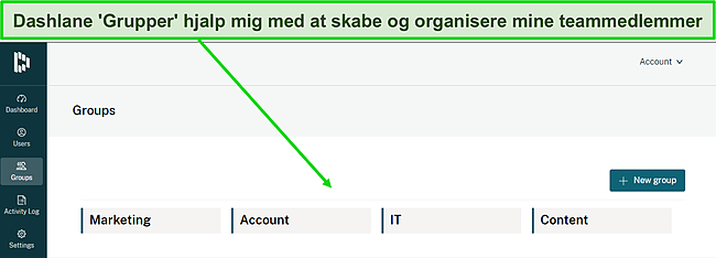 Sk&aelig;rmbillede af Dashlane Groups dashboard.