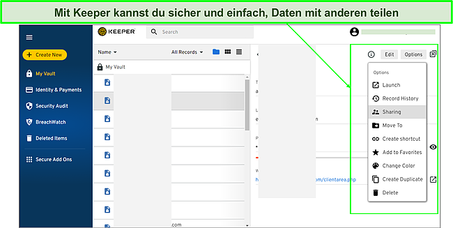Verwenden von Keeper, um Passw&ouml;rter mit anderen zu teilen.