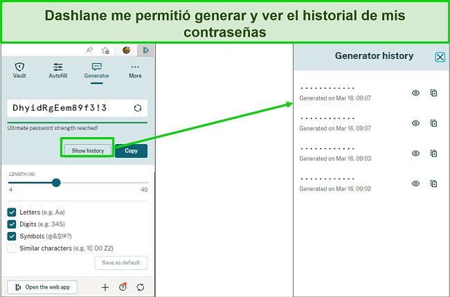 Captura de pantalla del generador de contrase&ntilde;as de Dashlane