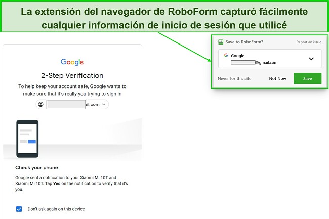 Extensi&oacute;n del navegador RoboForm que ofrece capturar informaci&oacute;n para almacenarla en la b&oacute;veda