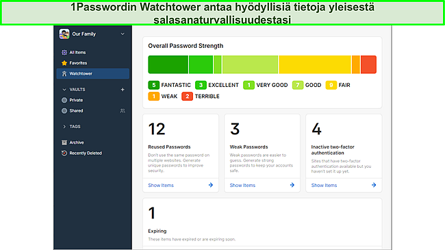 1Passwordin vartiotornin k&auml;ytt&auml;minen salasanasuojauksen seuraamiseen.