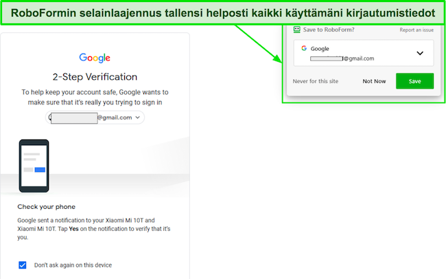 Kuvakaappaus RoboFormin automaattisesta tallennusominaisuudesta