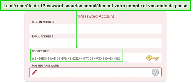 Capture d'&eacute;cran de la page de connexion au compte Secret Key de 1Password.