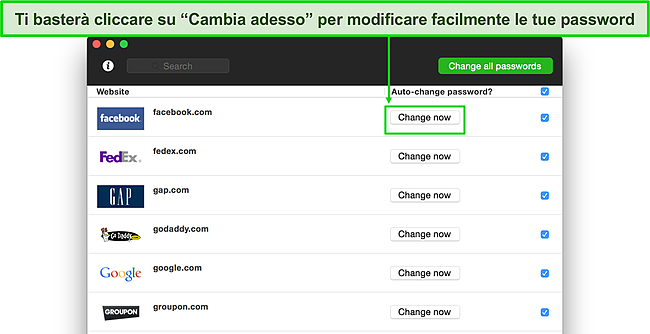 Screenshot del cambio password con un clic di Dashlane.