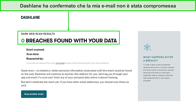 Screenshot del rapporto sulla violazione dei dati di Dashlane.