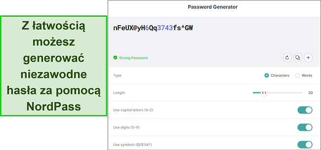 Zrzut ekranu generatora haseł NordPass dla przeglądarki Google Chrome