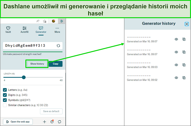 Zrzut ekranu generatora haseł Dashlane
