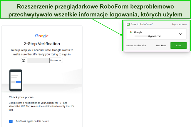 Rozszerzenie przeglądarki RoboForm oferujące przechwytywanie informacji do przechowywania w skarbcu