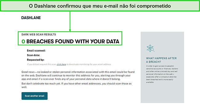 Captura de tela do relat&oacute;rio de viola&ccedil;&atilde;o de dados do Dashlane.
