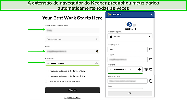 Captura de tela da fun&ccedil;&atilde;o de preenchimento autom&aacute;tico do Keeper.