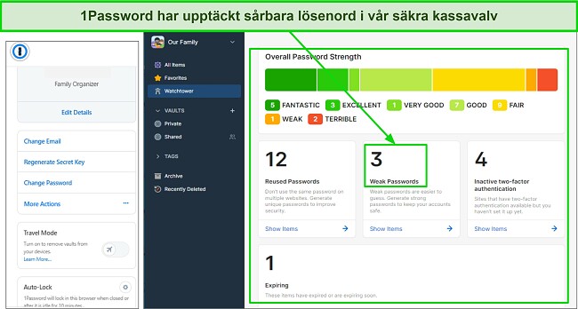 En mask som representerar de b&auml;sta familje-l&ouml;senordshanterarna, 1Password och Watchtower som uppt&auml;cker svaga l&ouml;senord