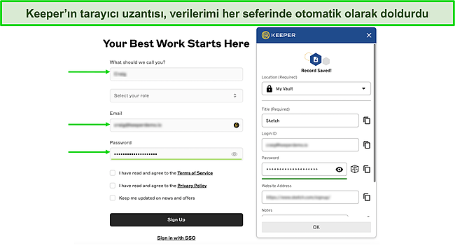 Keeper'ın otomatik doldurma işlevinin ekran g&ouml;r&uuml;nt&uuml;s&uuml;.
