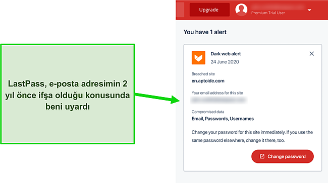 LastPass'in karanlık web uyarısının ekran g&ouml;r&uuml;nt&uuml;s&uuml;.