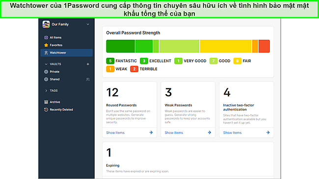 Sử dụng Th&aacute;p canh của 1Password để theo d&otilde;i bảo mật mật khẩu.