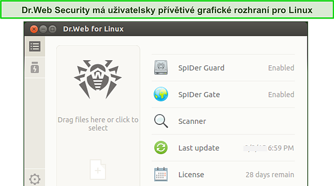 Sn&iacute;mek obrazovky rozhran&iacute; Dr.Web pro Linux.