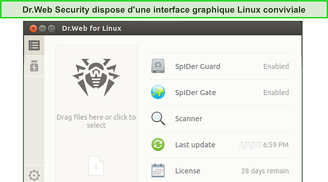 Capture d'&eacute;cran de l'interface Dr.Web pour Linux.