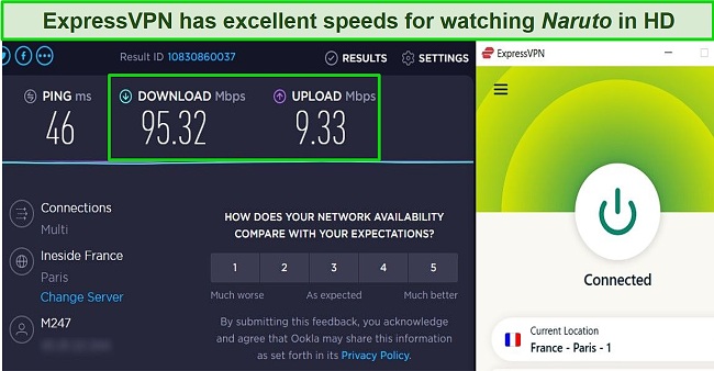 Screenshot of ExpressVPN speed test result