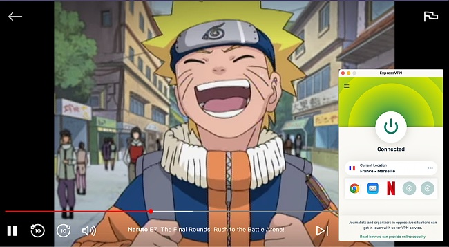 Capture d'&eacute;cran de Naruto en streaming sur Netflix avec ExpressVPN connect&eacute;