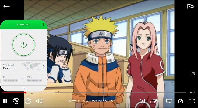 Capture d'&eacute;cran de Naruto en streaming sur Netflix avec PIA connect&eacute;