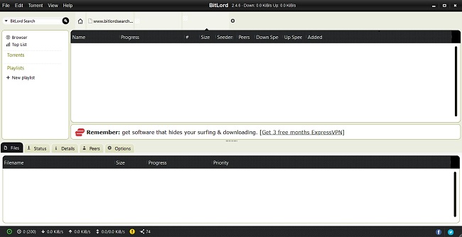 צילום מסך של הממשק הראשי של Bitlord