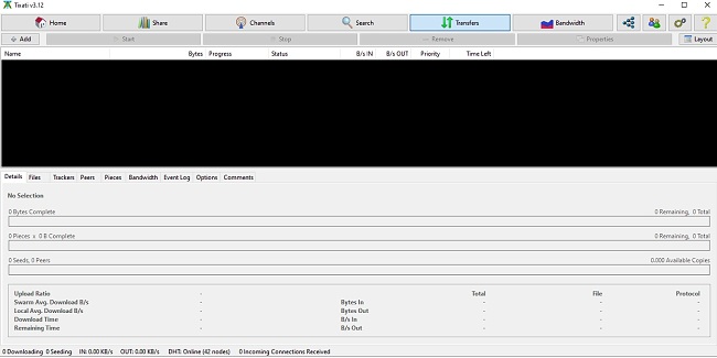 צילום מסך של הממשק הראשי של Tixati