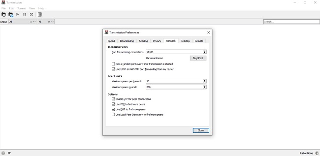 צילום מסך של הגדרות הרשת של שידור