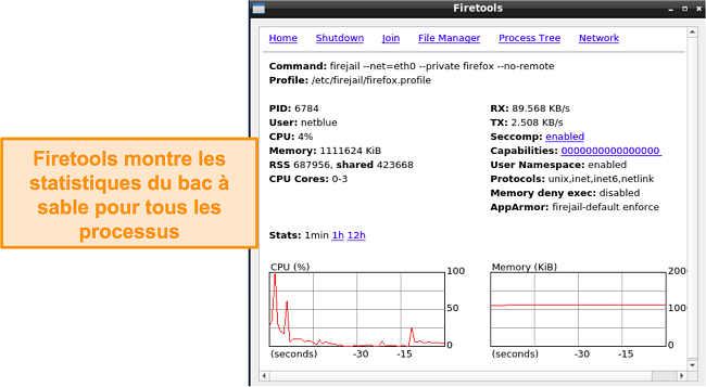Capture d'&eacute;cran de la page des statistiques de Firetools
