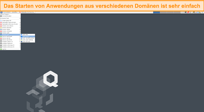 Screenshot, der das Startmen&uuml; von Qubes OS zeigt