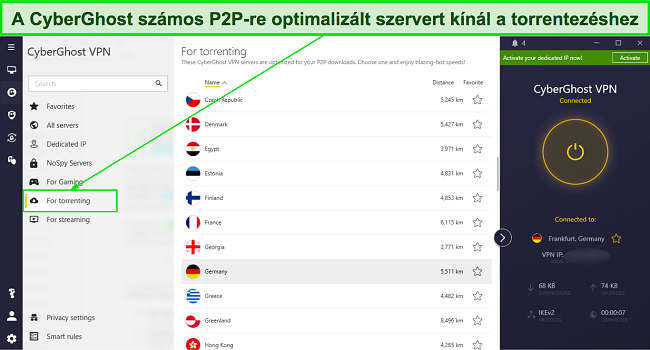 K&eacute;pernyők&eacute;p a CyberGhost P2P-re optimaliz&aacute;lt szerverlist&aacute;j&aacute;r&oacute;l