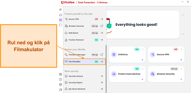 &Aring;bning af McAfee's File Shredder