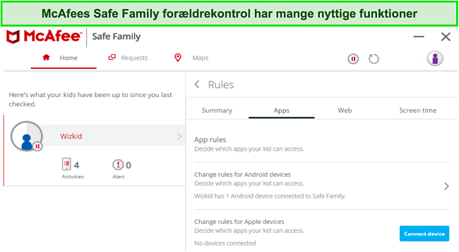 McAfee's Safe Family for&aelig;ldrekontrolpakke
