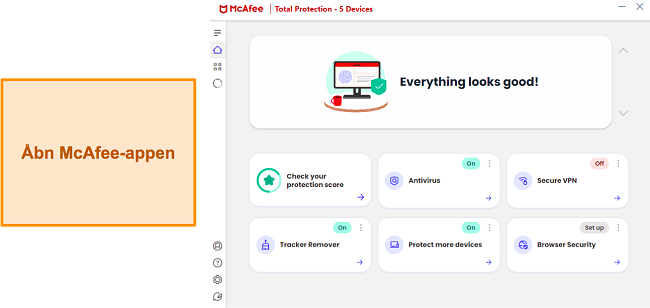 &Aring;bning af McAfee's app