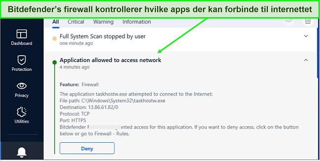 Sk&aelig;rmbillede af Bitdefenders firewall