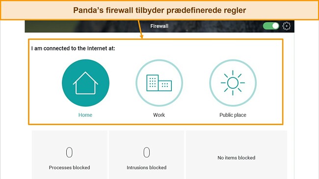 Sk&aelig;rmbillede af Panda firewall-beskyttelsesfanen