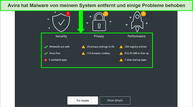 Screenshot der Ergebnisseite des Avira Virenscanners