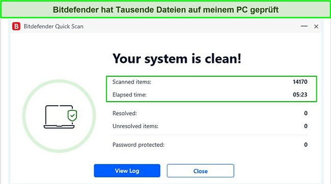 Screenshot der Schnellscan-Ergebnisse von Bitdefender