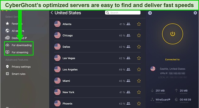 Screenshot of CyberGhost's user interface