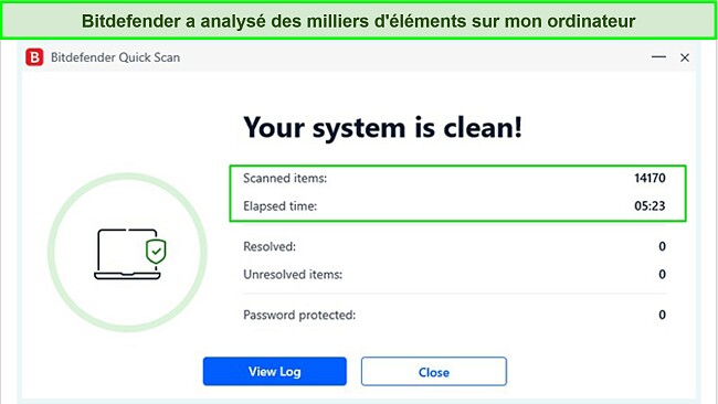 Capture d'&eacute;cran des r&eacute;sultats de l'analyse rapide de Bitdefender