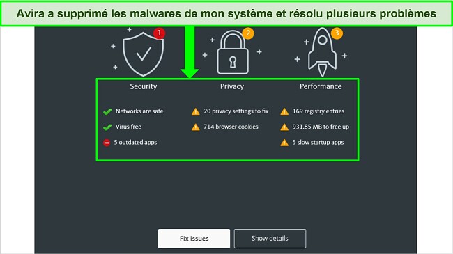 Capture d'&eacute;cran de la page de r&eacute;sultats de l'analyseur de virus Avira