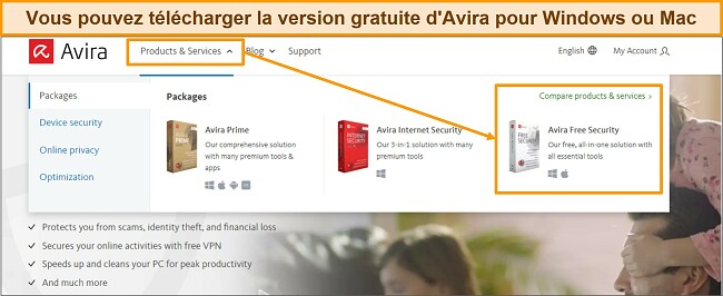 Capture d'&eacute;cran du bouton de t&eacute;l&eacute;chargement gratuit d'Avira