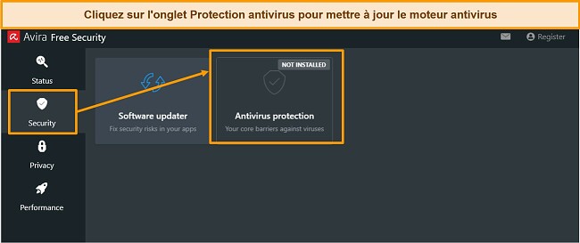 Capture d'&eacute;cran montrant comment mettre &agrave; jour le moteur anti-malware Avira