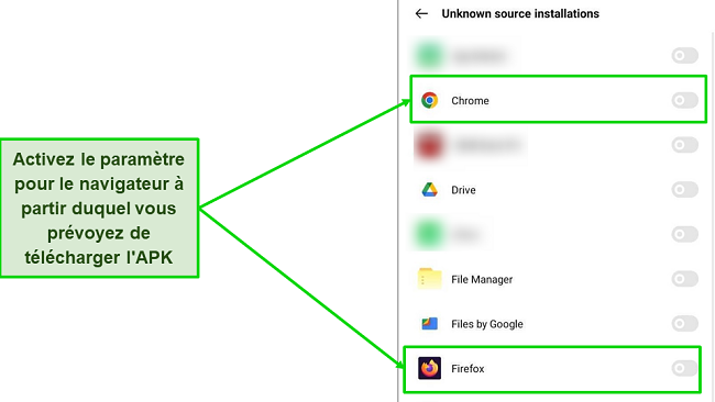 Capture d'&eacute;cran du param&egrave;tre Installations de source inconnue sur Android