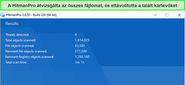 K&eacute;pernyők&eacute;p a HitmanPro vizsg&aacute;lati eredm&eacute;nyeiről