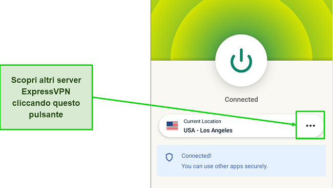 Screenshot di ExpressVPN connesso a un server