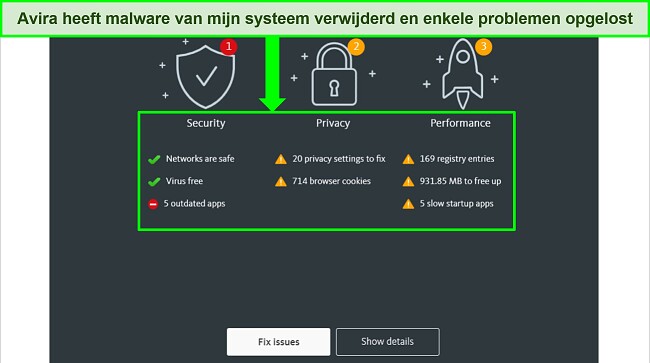 Screenshot van de resultatenpagina van de Avira-virusscanner